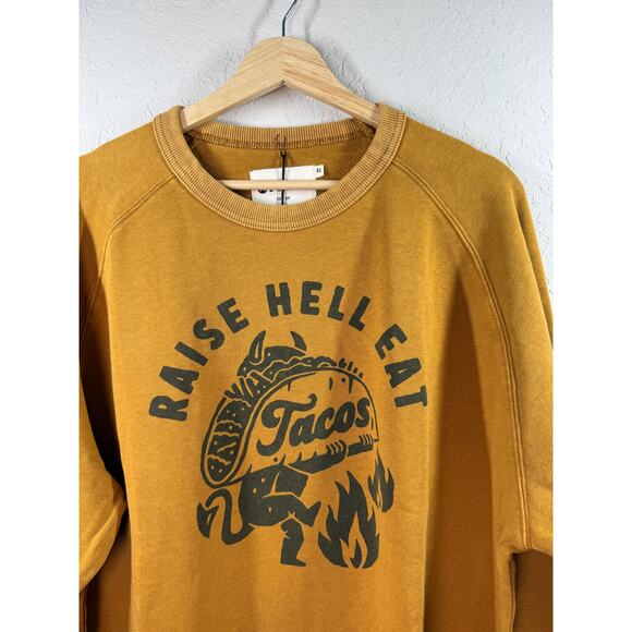 Pyknic Unisex Raise Hell Eat Tacos Crewneck Sweatshirt Mustard Color Size XL NEW - Picture 9 of 11